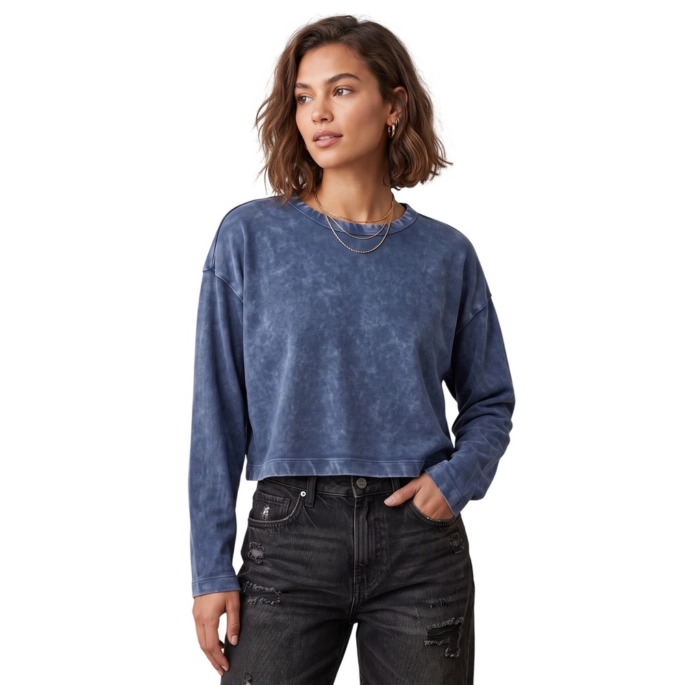 Gap Women S Petite Blue Acid Wash Organic Cotton Cropped Long Sleeve Tee